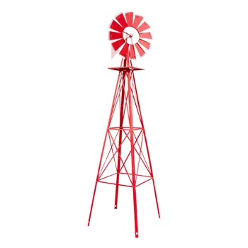 8FT Weather Resistant Yard Garden Windmill Red view 8
