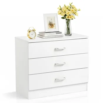 3-Drawer P2 Particleboard Bedside Table with Melamine Finish Drawer Cabinet Lockers 25.98*12.99*22.05in White =75682614 view 2