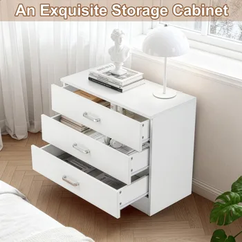 3-Drawer P2 Particleboard Bedside Table with Melamine Finish Drawer Cabinet Lockers 25.98*12.99*22.05in White =75682614 view 7