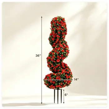 2 Pack Realistic Lifelike Faux Spiral Plant, All-Weather PE Artificial Flower Shrub for Indoor Outdoor Home Garden Decoration - Red view 3