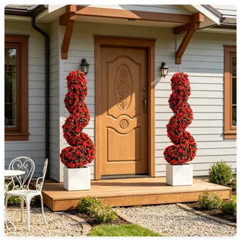 2 Pack Realistic Lifelike Faux Spiral Plant, All-Weather PE Artificial Flower Shrub for Indoor Outdoor Home Garden Decoration - Red view 8