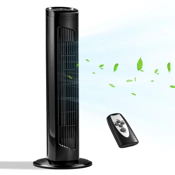 US Standard RTW-AR Tower Fan, 110V, 45W, 32 Inch Column Tower Fan, Touch Control with Remote, Plastic Body, Copper Motor, Black, 3 Speeds, 3 Wind Modes, Oscillating, 7.5-Hour Timer for Home Use