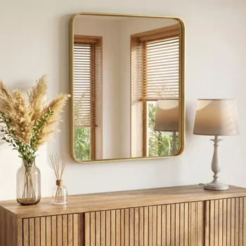 Anti-Fog Bathroom Wall Mirror - 36" x 40" Shatterproof Vanity Mirror with Rectangular Metal Frame, Gold(Shipment from Walmart)