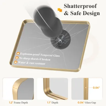 Anti-Fog Bathroom Wall Mirror - 36" x 40" Shatterproof Vanity Mirror with Rectangular Metal Frame, Gold(Shipment from Walmart) view 2