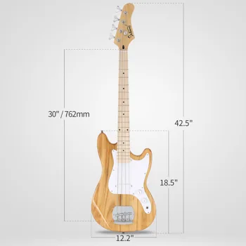 4 String 30in Short Scale Thin Body GB Electric Bass Guitar with Bag Strap Connector Wrench Tool Burlywood view 7