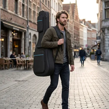 41 Inch 600D Oxford Cloth Acoustic Guitar Bag Black With Blue Line view 8