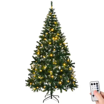 7 FT Snow Tipped Artificial Christmas Tree with DIY 150 Warm Lights, Remote Control, 1100 Branch Tips and Sturdy Metal Stand, Green & Snow Tipped view 2