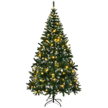 7 FT Snow Tipped Artificial Christmas Tree with DIY 150 Warm Lights, Remote Control, 1100 Branch Tips and Sturdy Metal Stand, Green & Snow Tipped view 3