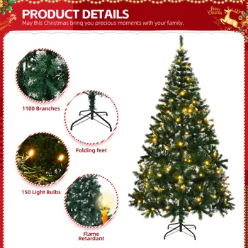 7 FT Snow Tipped Artificial Christmas Tree with DIY 150 Warm Lights, Remote Control, 1100 Branch Tips and Sturdy Metal Stand, Green & Snow Tipped view 4