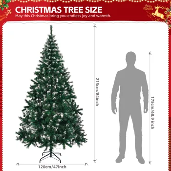 7 FT Snow Tipped Artificial Christmas Tree with DIY 150 Warm Lights, Remote Control, 1100 Branch Tips and Sturdy Metal Stand, Green & Snow Tipped view 5