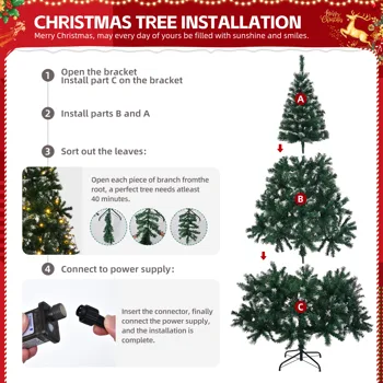 7 FT Snow Tipped Artificial Christmas Tree with DIY 150 Warm Lights, Remote Control, 1100 Branch Tips and Sturdy Metal Stand, Green & Snow Tipped view 7