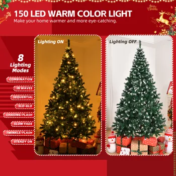 7 FT Snow Tipped Artificial Christmas Tree with DIY 150 Warm Lights, Remote Control, 1100 Branch Tips and Sturdy Metal Stand, Green & Snow Tipped view 8