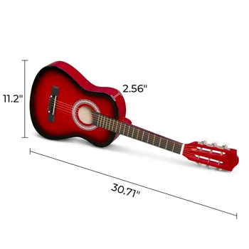 Turn red 30-inch Round Acoustic Guitar with Picks, Strings, Capo, Case, Tuner, and Strap view 2