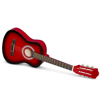 Turn red 30-inch Round Acoustic Guitar with Picks, Strings, Capo, Case, Tuner, and Strap view 3
