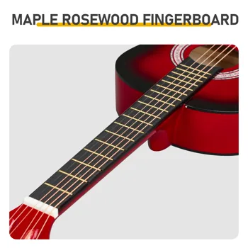 Turn red 30-inch Round Acoustic Guitar with Picks, Strings, Capo, Case, Tuner, and Strap view 5
