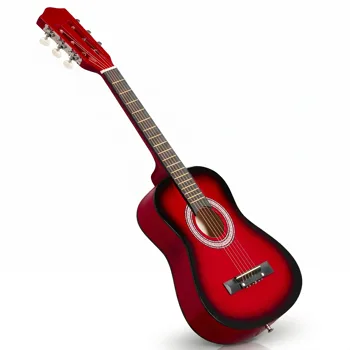 Turn red 30-inch Round Acoustic Guitar with Picks, Strings, Capo, Case, Tuner, and Strap view 7