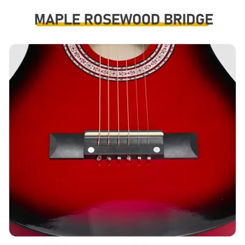 Turn red 30-inch Round Acoustic Guitar with Picks, Strings, Capo, Case, Tuner, and Strap view 8