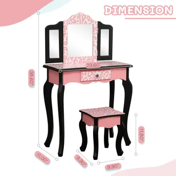 Three-Fold Mirror Single Drawer Arc Feet Children Dresser Red Leopard Print view 3