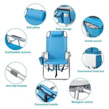 5-Position Adjustable Backpack Beach Chair with Storage Bag, Cooler Pouch & Side Bags - Ideal for Beach, Pool, Lawn view 2