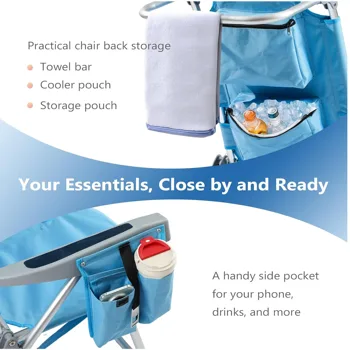 5-Position Adjustable Backpack Beach Chair with Storage Bag, Cooler Pouch & Side Bags - Ideal for Beach, Pool, Lawn view 4