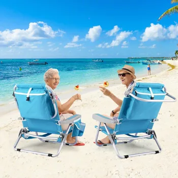 5-Position Adjustable Backpack Beach Chair with Storage Bag, Cooler Pouch & Side Bags - Ideal for Beach, Pool, Lawn view 7
