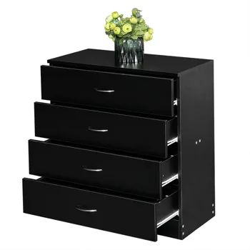 4-Drawer Particleboard Drawer Cabinet with Textured Melamine Finish 25.98*12.99*28.74in Black (=53287540) view 8