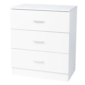 3-Drawer Tall Cabinet Particleboard Bedside Table with Textured Melamine Finish White(=54669127) view 3