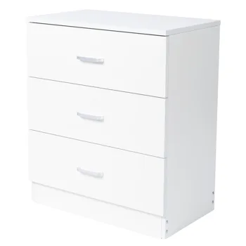 3-Drawer Tall Cabinet Particleboard Bedside Table with Textured Melamine Finish White(=54669127) view 4