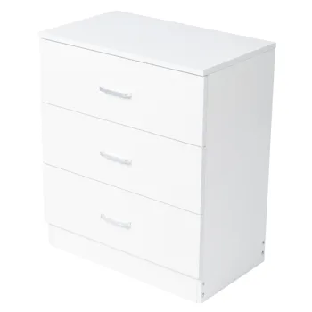 3-Drawer Tall Cabinet Particleboard Bedside Table with Textured Melamine Finish White(=54669127) view 5