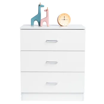 3-Drawer Tall Cabinet Particleboard Bedside Table with Textured Melamine Finish White(=54669127) view 6
