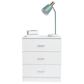 3-Drawer Tall Cabinet Particleboard Bedside Table with Textured Melamine Finish White(=54669127) view 7