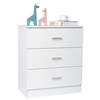 3-Drawer Tall Cabinet Particleboard Bedside Table with Textured Melamine Finish White(=54669127) view 8