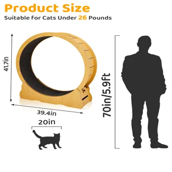 Cat Wheel Exerciser for Indoor Cats, 39.4-inch Large Cat Exercise Wheel for Running Silent, Cat Treadmill with Safety Lock for Cat's Fitness and Health, Natural Wood view 2