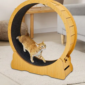 Cat Wheel Exerciser for Indoor Cats, 39.4-inch Large Cat Exercise Wheel for Running Silent, Cat Treadmill with Safety Lock for Cat's Fitness and Health, Natural Wood view 7