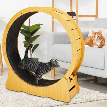 Cat Wheel Exerciser for Indoor Cats, 39.4-inch Large Cat Exercise Wheel for Running Silent, Cat Treadmill with Safety Lock for Cat's Fitness and Health, Natural Wood view 8