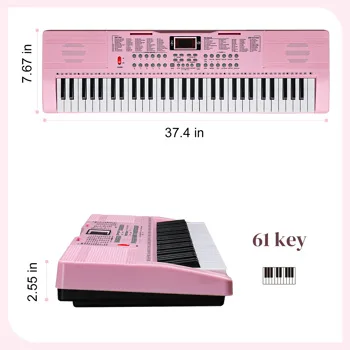 GEP-110 61 Key Lighting Keyboard with Piano Stand, Piano Bench, Built In Speakers, Headphone, Microphone, Music Rest, LED Screen, 3 Teaching Modes for Beginners view 2