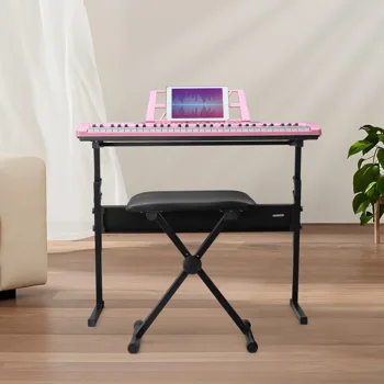GEP-110 61 Key Lighting Keyboard with Piano Stand, Piano Bench, Built In Speakers, Headphone, Microphone, Music Rest, LED Screen, 3 Teaching Modes for Beginners view 7
