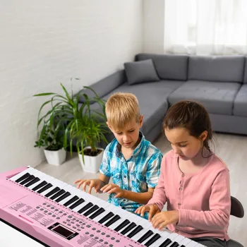 GEP-110 61 Key Lighting Keyboard with Piano Stand, Piano Bench, Built In Speakers, Headphone, Microphone, Music Rest, LED Screen, 3 Teaching Modes for Beginners view 8