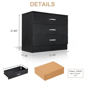 3-Drawer P2 Particleboard Bedside Table with Melamine Finish Drawer Cabinet Lockers 25.98*12.99*22.05in White =61558050 view 3
