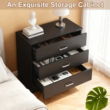 3-Drawer P2 Particleboard Bedside Table with Melamine Finish Drawer Cabinet Lockers 25.98*12.99*22.05in White =61558050 view 7
