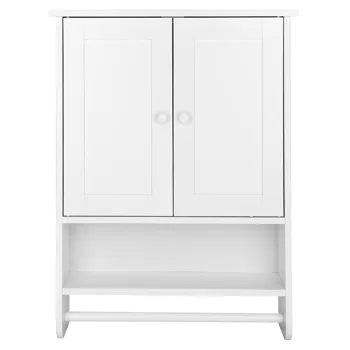 Bathroom Wall Cabinet with 2 Cabinet Doors 1 Dhelf and 1 Towel Bar Painted MDF Bathroom Cabinet 19.3*5.7*25.6in White view 2