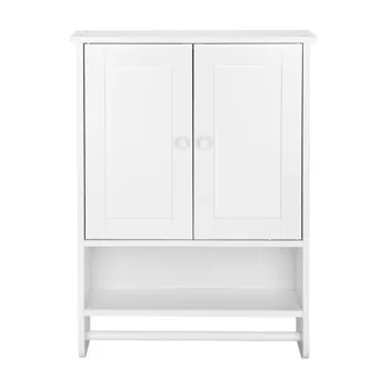 Bathroom Wall Cabinet with 2 Cabinet Doors 1 Dhelf and 1 Towel Bar Painted MDF Bathroom Cabinet 19.3*5.7*25.6in White view 3