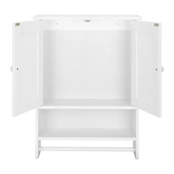 Bathroom Wall Cabinet with 2 Cabinet Doors 1 Dhelf and 1 Towel Bar Painted MDF Bathroom Cabinet 19.3*5.7*25.6in White view 4