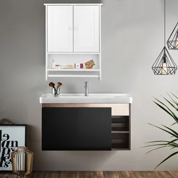 Bathroom Wall Cabinet with 2 Cabinet Doors 1 Dhelf and 1 Towel Bar Painted MDF Bathroom Cabinet 19.3*5.7*25.6in White view 8