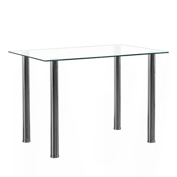 4-seat simple rectangular cylindrical leg table tempered glass stainless steel clear glass 110 * 70 * 75cm