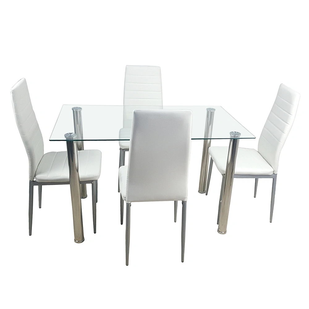 4-seat simple rectangular cylindrical leg table tempered glass stainless steel clear glass 110 * 70 * 75cm view 3