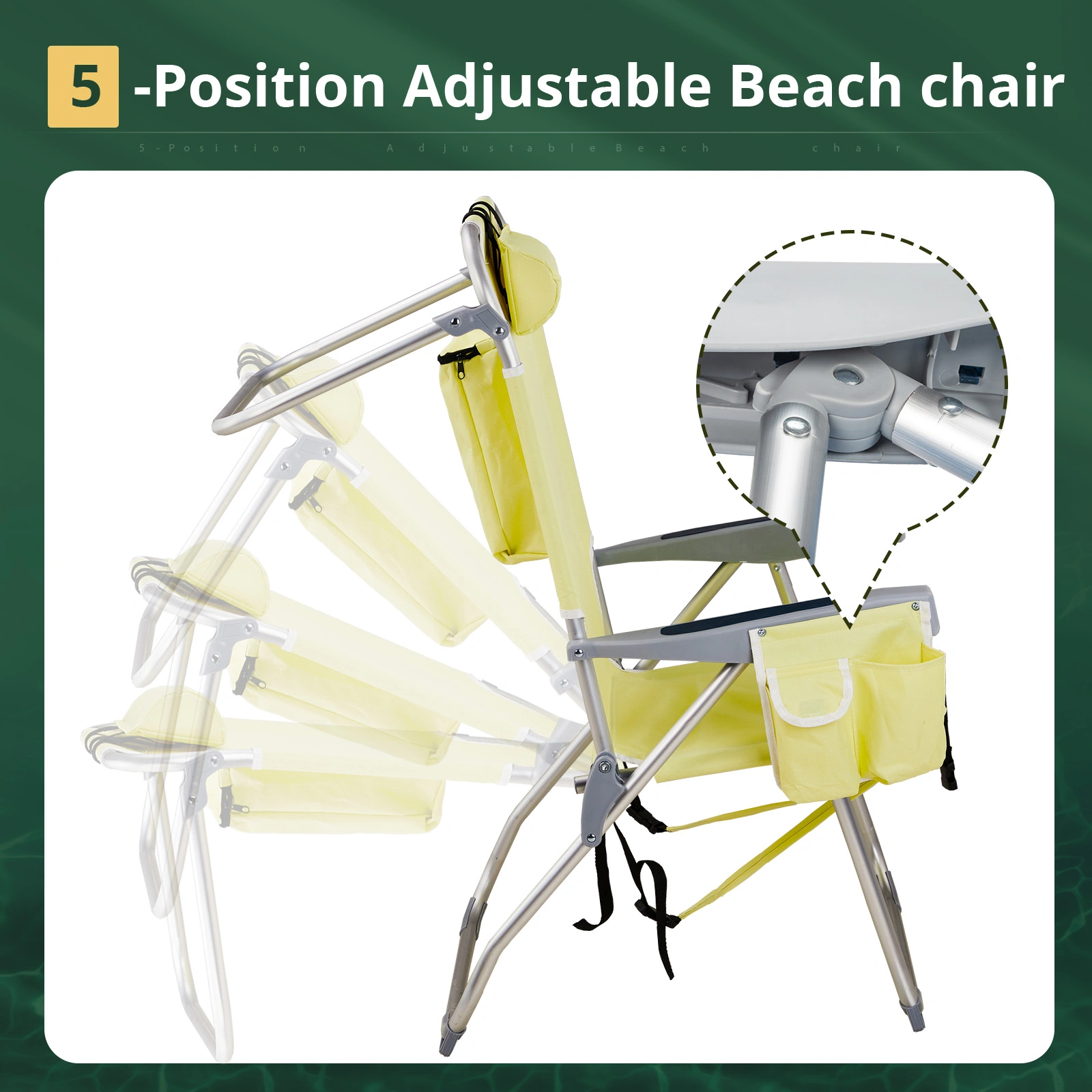 63*70*99cm Heightened Oxford Cloth Silver White Aluminum Tube Bearing 100kg Beach Chair Yellow view 5