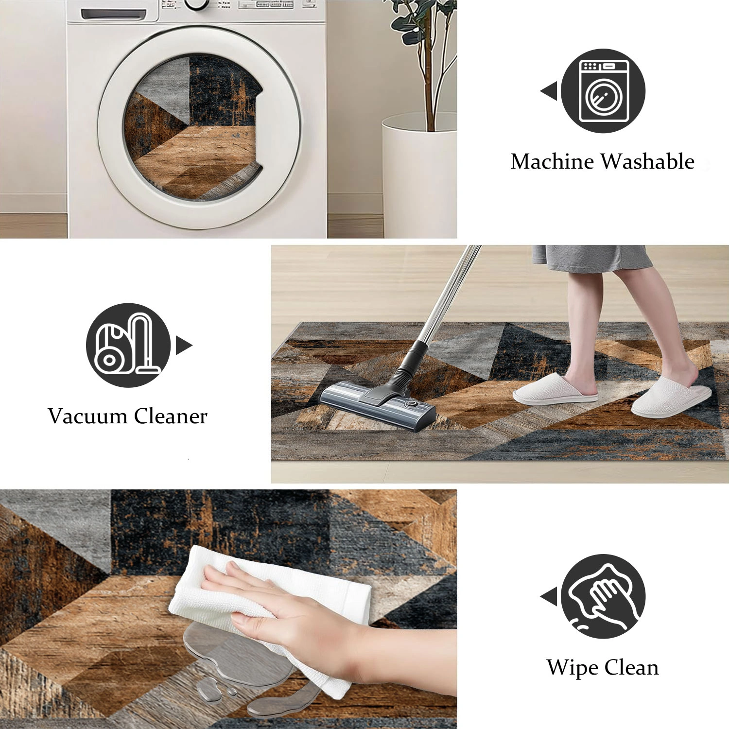 Three-piece kitchen rug set, non-slip and washable, abstract pattern kitchen hallway rug, soft and comfortable, suitable for sinks, floors, entrances, hallways and bathrooms. view 4