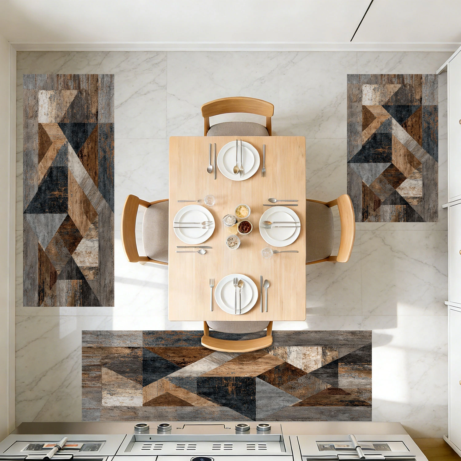 Three-piece kitchen rug set, non-slip and washable, abstract pattern kitchen hallway rug, soft and comfortable, suitable for sinks, floors, entrances, hallways and bathrooms. view 8