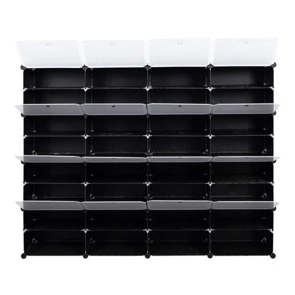 8-Tier Portable 64 Pair Shoe Rack Organizer 32 Grids Tower Shelf Storage Cabinet Stand Expandable for Heels, Boots, Slippers, Black view 4